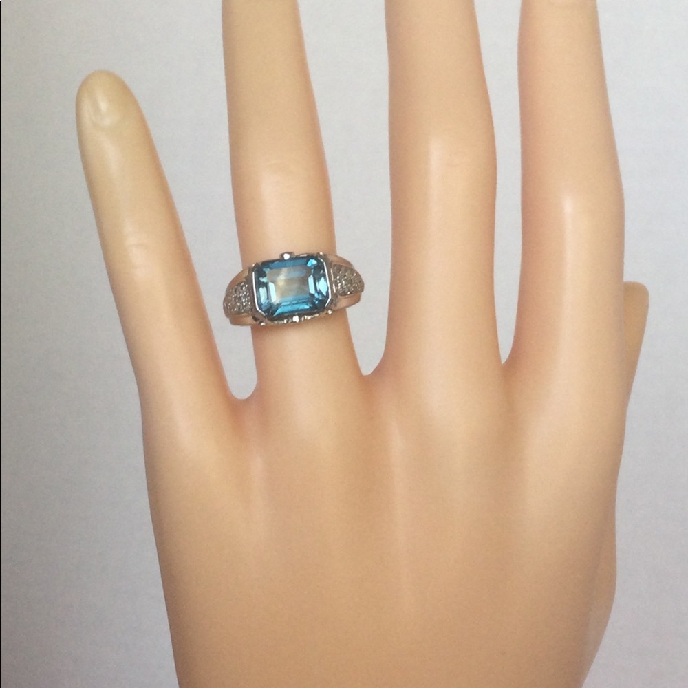 14k W.G. BLUE TOPAZ & DIAMOND RING - Picture 2 of 6